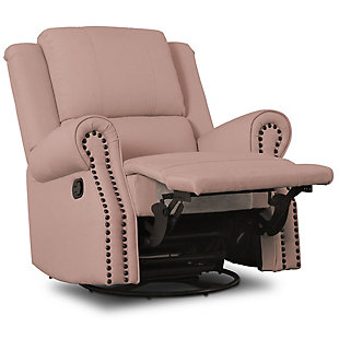 Prepare to take pampering to the next level with the indulgent styling of this 3-in-1 swivel rocker recliner nursery chair. Let the luxurious padded arms and thick bustle-back cushions cradle you in comfort as you cuddle with baby. Plush upholstery and a soothing glide motion make the recliner even cozier. When total relaxation is the goal, two recline settings will put you at ease from head to toe.For any questions regarding delta children products, please contact consumersupport@deltachildren.com monday to friday, 8:30 a.m. To 6 p.m. (est) | Made of wood with steel glide and swivel mechanisms | Blush polyester upholstery | Gentle swivel and gliding motion | Pull tab reclining motion | Nailhead trim | Assembly required