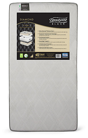 Create an unparalleled sleep experience for your little one with the Beautyrest Black Beginnings Diamond 2 Stage Crib and Toddler Mattress. At the core of this baby mattress 231 Beautyrest® Pocketed Coil® springs provide firm and even support. These individually wrapped coils provide greater durability than traditional coils while delivering pressure relief for your growing baby. Built to keep up with your child’s changing sleep needs, this mattress is designed with two distinct sides, the infant side features a firm, soy-enhanced foam layer for comfort and support while the toddler side has a layer of Micro Diamond™ Memory Foam which helps move heat away from the body for a cool, comfortable sleep. Packed with luxurious features, the Beautyrest Black Beginnings Diamond 2 Stage Crib and Toddler Mattress allows you to welcome baby home with a mattress that comforts them each and every night.For any questions regarding delta children products, please contact consumersupport@deltachildren.com monday to friday, 8:30 a.m. To 6 p.m. (est) | 231 beautyrest® pocketed coil® springs are individually wrapped to provide durability and deliver pressure point relief | Unique infant and toddler sides provide ideal comfort for each stage of your child’s life | Infant side: features a soy enhanced foam layer for comfort and support | Toddler side: features micro diamond™ memory foam, micro diamonds in the foam work to conduct heat away to help with a cooler night’s sleep | Beautyedge® support: firm soy enhanced foam edges create superior support and stability right to the edge of the mattress | Waterproof soft woven cover for easy clean up | Square corners create a secure fit in the crib | Made in usa of domestic and imported materials | Limited lifetime warranty