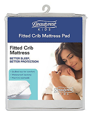 The Beautyrest KIDS Fitted Crib Mattress Pad helps your baby achieve a good night’s sleep each and every night. Luxurious fabric and a soft quilted top provide an additional layer of comfort for a rejuvenating sleep environment while the waterproof backing protects your baby’s mattress from spills, leaks and stains. Finished with elastic edges, this baby mattress pad cover will stay securely in place as your little one sleeps. Fits standard size crib mattresses and toddler bed mattresses.For any questions regarding delta children products, please contact consumersupport@deltachildren.com monday to friday, 8:30 a.m. To 6 p.m. (est) | Fits standard size crib mattresses and toddler bed mattresses (sold separately) | Luxuriously soft quilted top provides an extra layer of comfort—no noisy “crinkling” sounds | Waterproof backing protects the mattress from spills, leaks and stains | 100% polyester