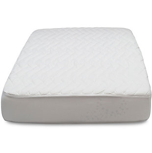 Keep your baby dry and comfortable with the Beautyrest KIDS Silver DualCool Technology Crib Mattress Pad Cover. Its DualCool Technology helps keep your crib or toddler mattress cool, fresh and clean with silver enhanced fiber. The silver fiber wicks heat and moisture away from the surface while helping prevent odors caused by bacteria, mold and mildew. The DualCool Technology Crib Mattress Pad Cover also features cotton construction, a quilted top for additional comfort and a waterproof backing that protects your baby’s mattress from spills, leaks and stains. Finished with elastic edges, this baby mattress pad cover will stay securely in place as your little one sleeps. Fits standard size crib mattresses and toddler bed mattresses.For any questions regarding delta children products, please contact consumersupport@deltachildren.com monday to friday, 8:30 a.m. To 6 p.m. (est) | Dualcool technology fiber is enhanced with silver to help move heat and moisture away from the surface of the mattress | The silver enhanced fiber also helps prevent odors caused by bacteria, mold and mildew