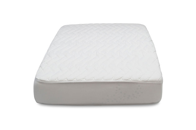 Keep your baby dry and comfortable with the Beautyrest KIDS Silver DualCool Technology Crib Mattress Pad Cover. Its DualCool Technology helps keep your crib or toddler mattress cool, fresh and clean with silver enhanced fiber. The silver fiber wicks heat and moisture away from the surface while helping prevent odors caused by bacteria, mold and mildew. The DualCool Technology Crib Mattress Pad Cover also features cotton construction, a quilted top for additional comfort and a waterproof backing that protects your baby’s mattress from spills, leaks and stains. Finished with elastic edges, this baby mattress pad cover will stay securely in place as your little one sleeps. Fits standard size crib mattresses and toddler bed mattresses.For any questions regarding delta children products, please contact consumersupport@deltachildren.com monday to friday, 8:30 a.m. To 6 p.m. (est) | Dualcool technology fiber is enhanced with silver to help move heat and moisture away from the surface of the mattress | The silver enhanced fiber also helps prevent odors caused by bacteria, mold and mildew