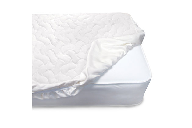 Ensure that baby enjoys safer, healthier and more comfortable sleep space with Serta’s Sertapedic Crib Mattress Pad Cover/Protector with Nanotex Stain Repel and Release. The quilted top features Nanotex technology, which creates an advanced barrier of protection for baby’s mattress against leaks, spills, stains and odors. The waterproof underside will keep your little one dry and comfortable, locking out wetness and moisture, helping maintain a cleaner and more hygienic sleep space for baby. The quilted top is safe for baby’s delicate skin, providing cozy comfort, while elasticized edges prevent shifting and sliding, ensuring the mattress pad cover stays on the mattress. Easy to use and maintain, this crib mattress pad cover will fit most standard crib and toddler mattresses, and is machine washable and dryer safe for easy cleaning. Designed by the same brand that's been leading the way in mattress innovation and technology for more than 80 years, Serta's baby products deliver the same quality craftsmanship and attention to detail as their adult mattresses.For any questions regarding delta children products, please contact consumersupport@deltachildren.com monday to friday, 8:30 a.m. To 6 p.m. (est) | Sertapedic crib mattress pad cover/protector with nanotex stain repel and release | 100% waterproof underside protects mattress from liquids | 100% polyester | The quilted top provides baby with extra comfort | Elastic corners prevent shifting and sliding of the mattress pad | For easy cleaning machine wash warm, tumble dry low