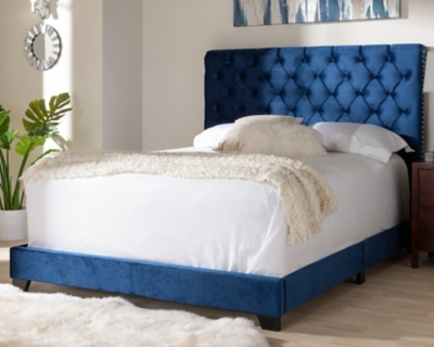 B600000394 Velvet Full Upholstered Bed, Navy sku B600000394