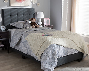 Brookfield Twin Upholstered Bed, Charcoal, rollover