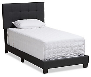 Find the perfect balance of a warm, cozy feel and a cool, contemporary look with this simply striking upholstered bed. Clean lines are softened with subtle grid tufting that lends a tailored touch and upscale sophistication.Made of wood and engineered wood | Polyester upholstery over foam cushioned headboard | Headboard with grid tufting | Made for use with mattress and box spring | Assembly required