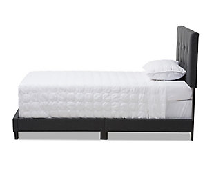 Find the perfect balance of a warm, cozy feel and a cool, contemporary look with this simply striking upholstered bed. Clean lines are softened with subtle grid tufting that lends a tailored touch and upscale sophistication.Made of wood and engineered wood | Polyester upholstery over foam cushioned headboard | Headboard with grid tufting | Made for use with mattress and box spring | Assembly required