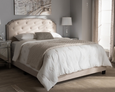 Button Tufted Full Upholstered Bed, Beige