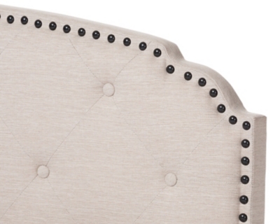 Button Tufted Upholstered Bed, Beige, large