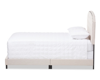 Button Tufted Upholstered Bed, Beige, large