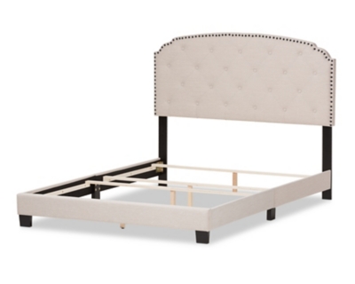 Button Tufted Upholstered Bed, Beige, large