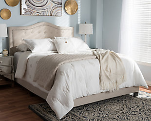 Emerson Queen Upholstered Bed, Beige, rollover