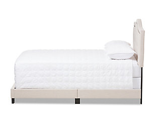 Set the scene for a sweet, chic bedroom retreat with this upholstered bed in beige. Wowing with a scalloped headboard beautified with button tufting, it's the stuff dreams are made of.Made of wood and engineered wood | Polyester upholstery over foam cushioned headboard | Headboard with button tufting | Assembly required | Assembly required | Foundation/box spring required, sold separately | Mattress available, sold separately
