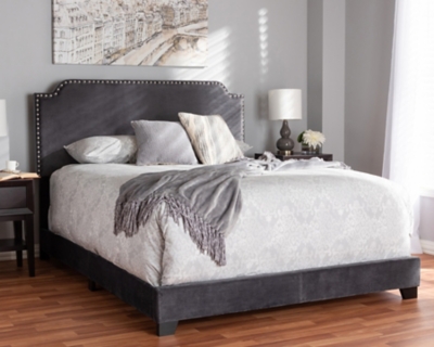 Velvet Upholstered Bed, Dark Gray