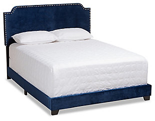 Velvet Queen Upholstered Bed, Navy, large