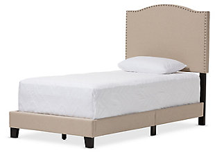Linen Linen Twin Upholstered Bed, Beige, large