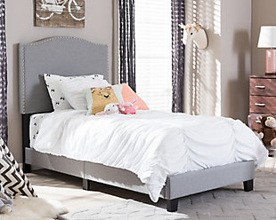 Linen Twin Upholstered Bed, Gray, rollover