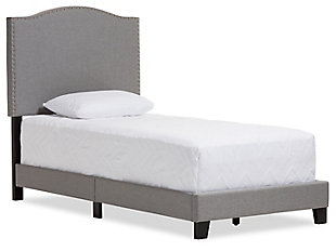Linen Twin Upholstered Bed, Gray, large