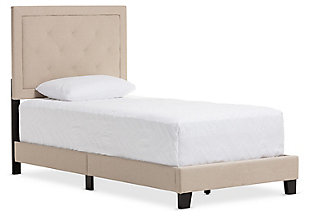 Linen Twin Upholstered Bed, , large