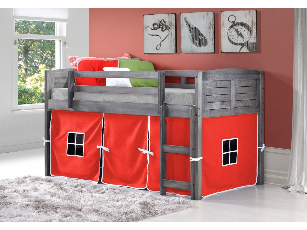 Kids Louvered Twin Low Loft Bed With Tent Ashley