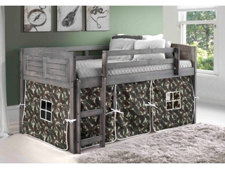 Kids Louvered Low Loft Bed With Tent