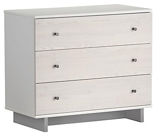Just because they’re outgrowing their clothes doesn’t mean they should outgrow their bedroom furniture. Offering a simply chic look inspired by Scandinavian design, the quality built Little Seeds Maple Lane Dove 3-drawer dresser has a sense of staying power you’re sure to love. What a natural choice—everywhere from the nursery to a tween or teen’s room.Made of engineered wood/laminated particle board | Non-toxic white finish (with light brown woodgrain and contrasting gray feet/base) | Changing table topper available (sold separately) | 3 smooth-gliding drawers with metal slides | Metal knobs | Anti-tip kit included for extra protection | Assembly required | Small space solution | Includes tipover restraint device