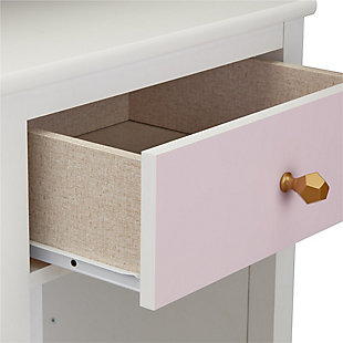 Just because they’re outgrowing their clothes doesn’t mean they should outgrow their bedroom furniture. Offering an on-trend transitional look that complements so many styles, the quality-built Little Seeds Monarch Hill Poppy nightstand has a sense of staying power you’re sure to love. Be it in a nursery or tween or teen’s room, what a sophisticated choice befitting every age and stage.Made of engineered wood/laminated particle board | Non-toxic, two-tone (white and pink) finish | Smooth-gliding drawer | Open cubby | 2 sets of metal knobs for customized look | Assembly required