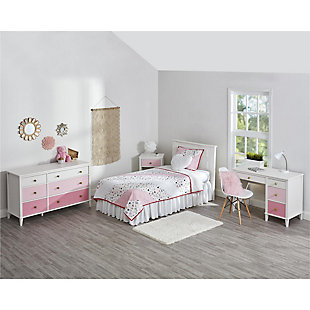 Just because they’re outgrowing their clothes doesn’t mean they should outgrow their bedroom furniture. Offering an on-trend transitional look that complements so many styles, the quality-built Little Seeds Monarch Hill Poppy desk has a sense of staying power you’re sure to love. What a sophisticated choice befitting every age and stage.Made of engineered wood/laminated particle board | Non-toxic, three-tone (white, light pink and dark pink) finish | 4 smooth-gliding drawers | 2 sets of metal knobs for customized look | 1-year warranty | Assembly required