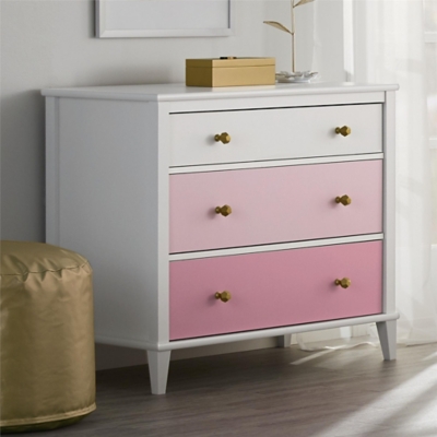3 Drawer Monarch Hill Poppy Pink and White Dresser, White, large
