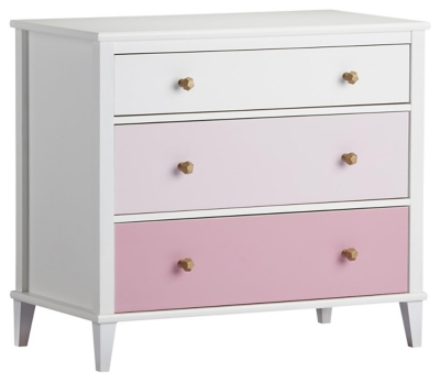3 Drawer Monarch Hill Poppy Pink and White Dresser, White, large