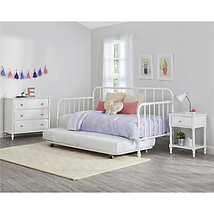 Just because they’re outgrowing their clothes doesn’t mean they should outgrow their bedroom furniture. Offering a sweet yet sophisticated look inspired by cottage design, the quality-built Rowan Valley Laren nightstand has a sense of staying power you’re sure to love. What a brilliant choice—everywhere from the nursery to a tween or teen’s room.Made of engineered wood/laminated particle board with solid wood feet | Non-toxic white finish | Smooth-gliding drawer | 2 sets of knobs included (crystal inspired and metal) for a customized look | Assembly required