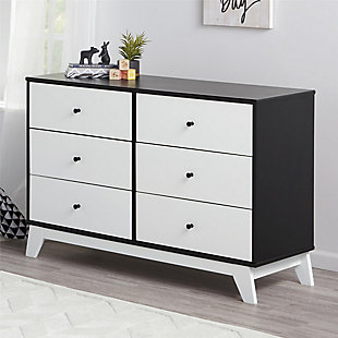 Just because they’re outgrowing their clothes doesn’t mean they should outgrow their bedroom furniture. Offering a cool, crisp, modern look, the quality-built Little Seeds Rowan Valley Flint 6-drawer dresser has a sense of staying power you’re sure to love. What a sophisticated choice that’s welcome everywhere from the nursery to a tween or teen’s room.Made of engineered wood | Non-toxic, two-tone (black and white) finish | 6 smooth-gliding drawers with metal slides | Black knobs | Anti-tip kit included for extra protection | Assembly required | Includes tipover restraint device