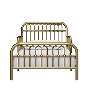 Inspired by classic wrought-iron furniture, the Little Seeds Monarch Hill Ivy metal toddler bed is the perfect size for your growing child. Merging a clean profile with cozy comfort, this toddler bed is high style, sized accordingly. Designed to give them the “big kid” bed they crave while including a few modifications to put you at ease, this bed will have everyone resting easy. Low to the ground profile makes it easy for your little one to get in and out of bed on their own, while the attached guardrails are both pretty and practical. Best of all, your existing full-size crib mattress (sold separately) will fit this toddler bed to a T.Made of metal | Non-toxic goldtone finish | Fits full-size crib mattress; sold separately | Low profile with guardrails on each side | Assembly required