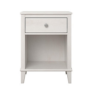Have everything you need for bedtime in one place with the Little Seeds Monarch Hill Poppy Nightstand. Made of laminated particleboard, the off-white woodgrain finish gives the Nightstand an updated, modern look. Two sets of drawer knobs are included so you can customize the look of the Nightstand. The durable metal drawer slides feature built in stops for safety. Place your child’s lamp and clock on the top surface and organize their favorite bed time stories in the open cubby so you have everything you need to tuck your little one in at night. The drawer is a convenient spot to store smaller items like reading glasses and writing utensils. The Nightstand meets or exceeds the CPSIA Juvenile testing requirements to ensure your child’s safety. The Nightstand ships flat to your door and requires assembly upon opening. Two adults are recommended to assemble. Once assembled, the Nightstand measures to be 26.81”H x 19.69”W x 15.08”D. Little Seeds not only creates this and many more on trend baby to teen furniture pieces, we also partner with various environmental protection programs to protect pollinator and other wildlife habitats for future generations.Add a fun style to your child’s bedroom with the Little Seeds Monarch Hill Poppy Nightstand | Made of laminated particleboard, the off-white woodgrain finish gives the Nightstand a trendy look. Customize the look of the Nightstand with the 2 sets of knobs that are included | Keep everything you need for bedtime organized on the top surface and lower open cubby and keep small items stored away in the drawer | Coordinate your child’s room with the entire Monarch Hill Poppy collection (sold separately) | The Nightstand ships flat to your door and 2 adults are recommended to assemble. Top surface and cubby can hold up to 40 lbs. while the drawer can hold 15 lbs. Assembled dimensions: 26.81”H x 19.69”W x 15.08”D | The Nightstand meets or exceeds the CPSIA Juvenile testing to ensure your child’s safety | Little Seeds partners with various environmental protection programs to protect pollinator and other wildlife habitats for future generations. | Little Seeds is a furniture brand providing families with high quality children’s products with great style. Little Seeds is committed to protecting and preserving the environment for our children’s future. And it just starts with a little seed
