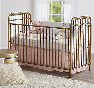 Make your nursery prim and proper with the Victorian-inspired Little Seeds Monarch Hill Ivy metal crib. Modeled after wrought iron furnishings of the period, this crib’s arched metal tubes and decorative ball castings reflect timeless elegance. Adjust the mattress to three different heights as baby grows, and give your little darling a refined sleeping spot that lasts.Made of metal | Nontoxic goldtone finish with oil-rubbed effect | High-quality painted finish that resists scuff and scratches | Crib fits a standard size crib mattress (not included) | Metal mattress support adjusts to 3 different heights as your child grows | Supports up to 30 lbs. | Meets or exceeds the cpsia juvenile testing requirements to ensure your child’s safety | Purchase supports the little seeds animal habitat initiative | Little seeds partners with the national wildlife federation’s garden for wildlife program to help save the monarch butterfly | Assembly required