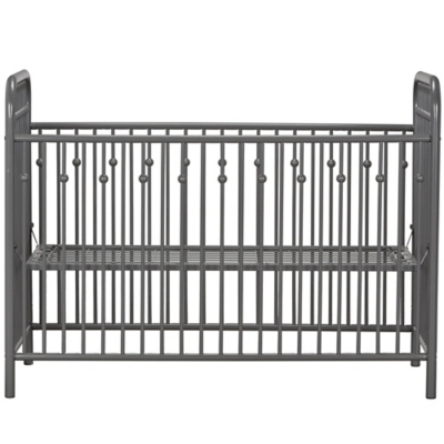 gray metal crib