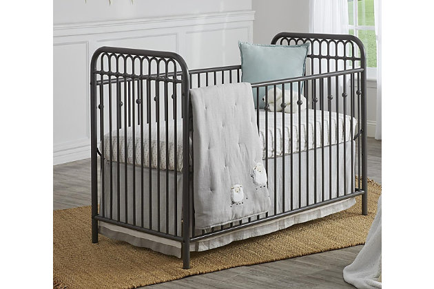 Make your nursery prim and proper with the Victorian-inspired Little Seeds Monarch Hill Ivy metal crib. Modeled after wrought iron furnishings of the period, this crib’s arched metal tubes and decorative ball castings reflect timeless elegance. Adjust the mattress to three different heights as baby grows, and give your little darling a refined sleeping spot that lasts.Made of metal | Nontoxic gray paint | High-quality finish that resists scuff and scratches | Crib fits a standard size crib mattress (not included) | Metal mattress support adjusts to 3 different heights as your child grows | Supports up to 30 lbs. | Meets or exceeds the cpsia juvenile testing requirements to ensure your child’s safety | Purchase supports the little seeds animal habitat initiative | Little seeds partners with the national wildlife federation’s garden for wildlife program to help save the monarch butterfly | Assembly required