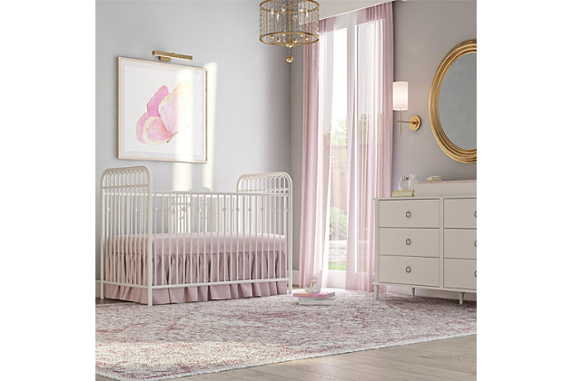 Make your nursery prim and proper with the Victorian-inspired Little Seeds Monarch Hill Ivy metal crib. Modeled after wrought iron furnishings of the period, this crib’s arched metal tubes and fine ball castings reflect timeless elegance. Adjust the mattress to three different heights as baby grows, and give your little darling a refined sleeping spot that lasts.Made of metal | Non-toxic white finish | High-quality powder-coating resists scuff and scratches | Crib fits a standard size crib mattress (not included) | Metal mattress support adjusts to 3 different heights as your child grows | Supports up to 30 lbs. | Meets or exceeds the cpsia juvenile testing requirements to ensure your child’s safety | Purchase supports the little seeds animal habitat initiative | Little seeds partners with the national wildlife federation’s garden for wildlife program to help save the monarch butterfly | Assembly required