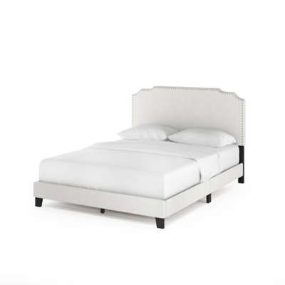Upholstered Queen Panel Bed with Nailhead Trim, , large