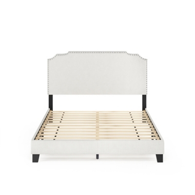 Upholstered Queen Panel Bed with Nailhead Trim - Thumbnail 4