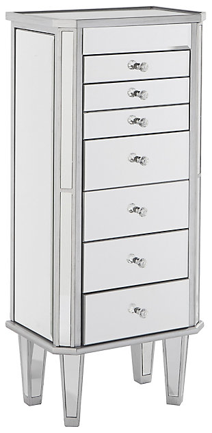 Mirrored Jewelry Armoire with 7 Drawers, , large