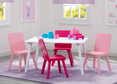 Delta Children Kids Table And 4 Chair Bundle, Pink/White