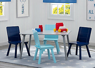 Kids Table And 4 Chair Bundle, Blue/Gray, rollover