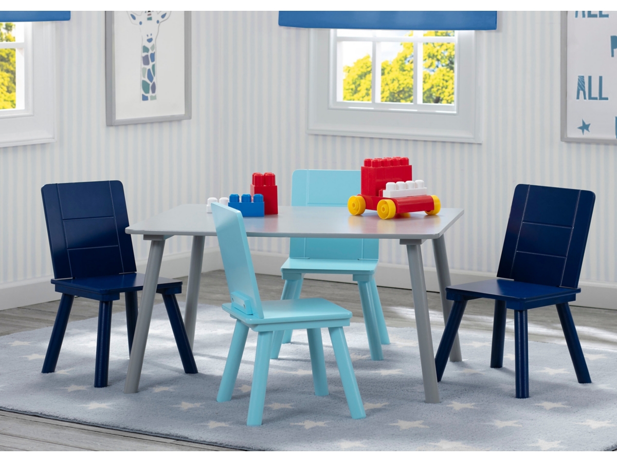 Delta Children Kids Table And 4 Chair Bundle, Blue/Gray, large
