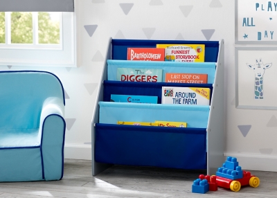Delta Children Sling Book Rack Bookshelf For Kid, Blue/Gray, large
