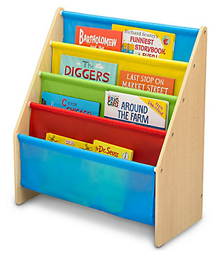 Foster your child’s love of reading. With four tiers of fabric storage pockets, the Sling Book Rack Bookshelf for Kids from Delta Children offers a stylish storage space for books of all shapes and sizes. Designed to be kid-height, this bookshelf makes it easy for them to view and select their favorite titles while varying, bright colors make it easy and fun to replace the books when they’re done reading. Strong and sturdy, the wood construction ensures years of lasting use and makes a great addition to any room in the house.For any questions regarding delta children products, please contact consumersupport@deltachildren.com monday to friday, 8:30 a.m. To 6 p.m. (est) | Made of wood, engineered wood, fabric and metal | Recommended for ages 3+ | Designed for indoor use only | Assembly required