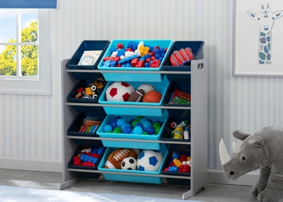 Delta Children Kids 12 Bin Toy Storage Organizer, Blue/Gray, large