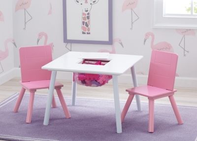 Delta Children Kids Table And Chair Bundle With Storage, Pink/White, large
