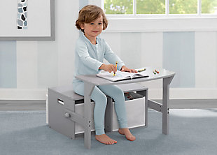 A smart choice for your growing child, the MySize Kids Activity Bench features an innovative, 3-in-1 design that easily converts from a bench with storage to a desk in seconds. Perfectly sized just for them, this versatile piece offers kids a multipurpose work station for playtime, homework, crafts, and more. Plus, the clever construction also boasts ample storage with two fabric bins under the seat—ideal for keeping books, toys, art supplies and anythinng else your kid wants at hand. Constructed from sturdy wood, this kids’ activity desk will stand up to years of learning and creative play.For any questions regarding delta children products, please contact consumersupport@deltachildren.com monday to friday, 8:30 a.m. To 6 p.m. (est) | Made of wood, engineered wood, metal and fabric | 2 fabric storage bins | Easy assembly | Recommended for ages 3 and up