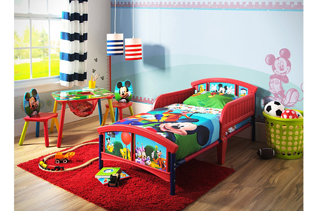 Bundle Delta Children 3D-Footboard Toddler Bed Disney Mickey Mouse Twinkle Galaxy Dual Sided Recycled Fiber Core Toddler Mattress