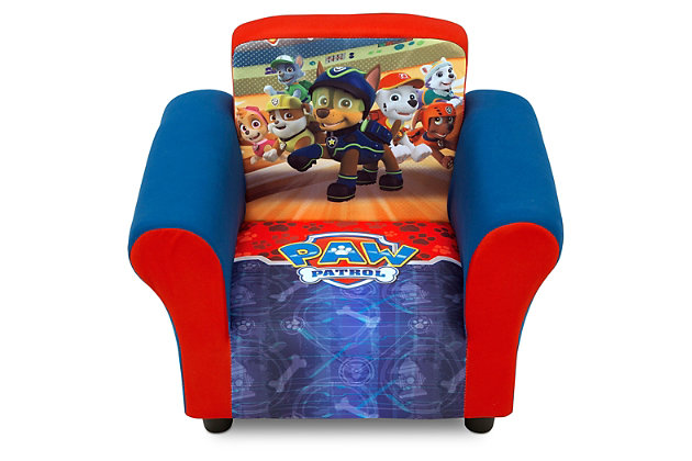 Bring new adventures to your little one’s space with the Nick Jr. PAW Patrol Upholstered Chair from Delta Children! A cozy toddler chair, it features a durable wood frame, plush foam padding, storage pockets on both sides, and colorful graphics of Chase, Rubble, Marshall, Skye, Everest, and the rest of the PAW Patrol crew. Create the perfect kids-only spot for reading, watching movies or just relaxing. This piece makes any activity extra special.For any questions regarding delta children products, please contact consumersupport@deltachildren.com monday to friday, 8:30 a.m. To 6 p.m. (est) | Made of wood, fabric and metal | Storage pockets on both sides | Recommended for ages 3-6 | Holds up to 100 pounds | Wipe clean with mild soap and water